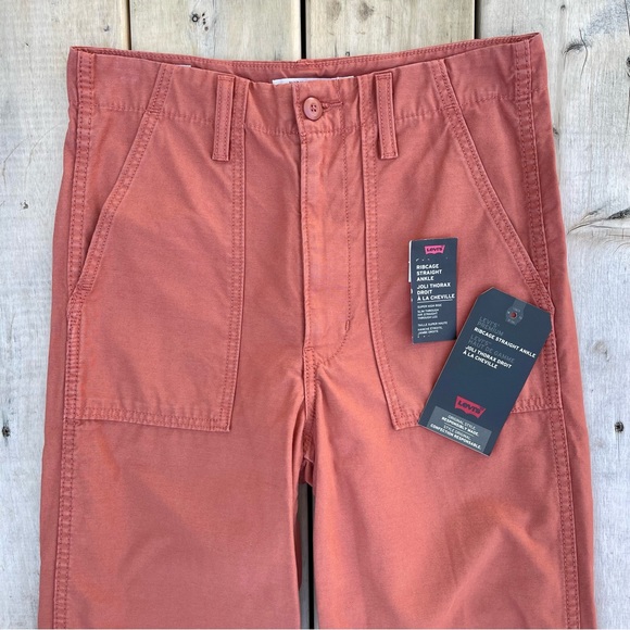 Levi’s Ribcage Straight Ankle Cropped Pant Clay Rust Coral - Picture 2 of 16
